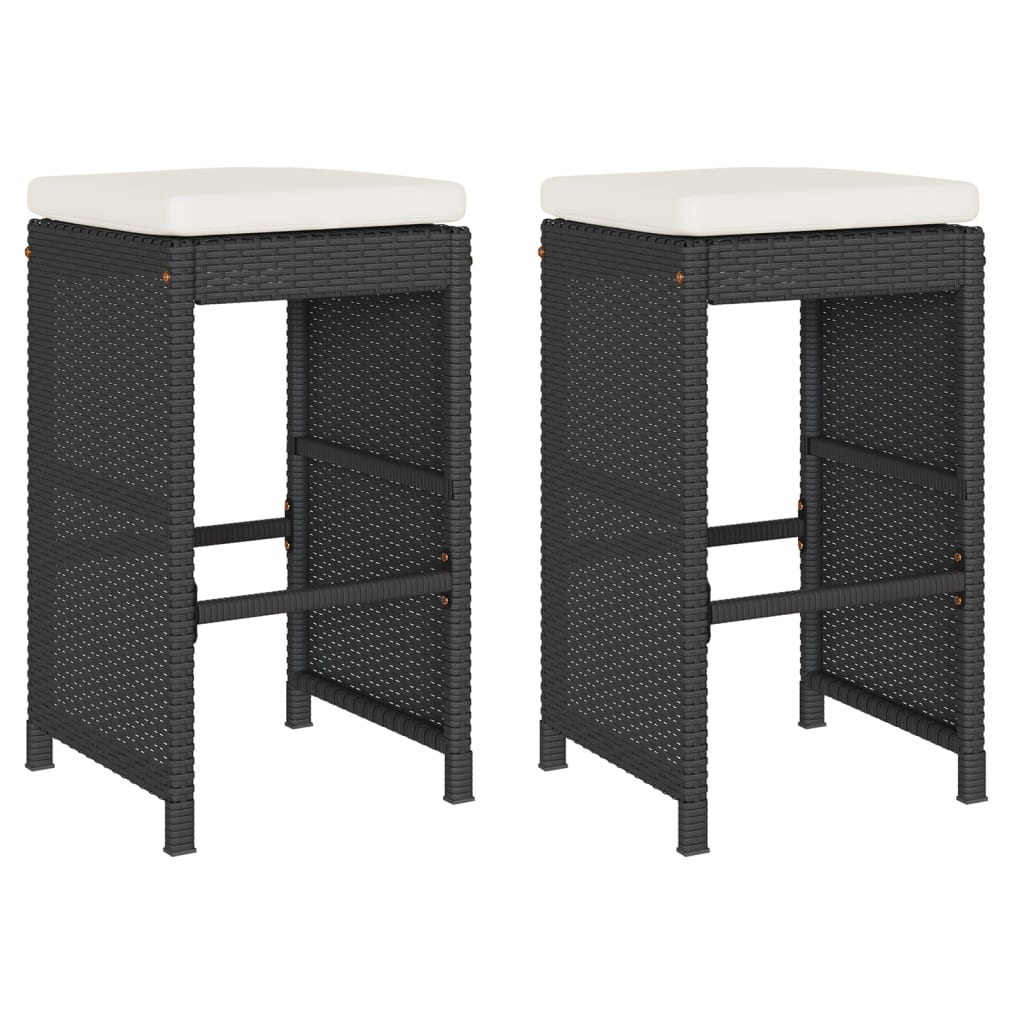 Tuinbarkrukken met kussens 2 st poly rattan zwart is nu te koop bij PeponiXL, paradijselijk wonen!