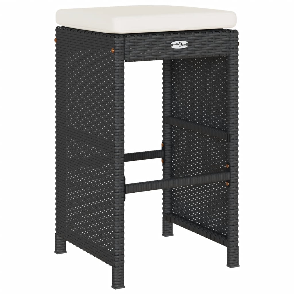 Tuinbarkrukken met kussens 2 st poly rattan zwart is nu te koop bij PeponiXL, paradijselijk wonen!