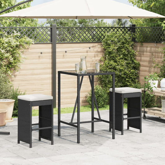 Tuinbarkrukken met kussens 2 st poly rattan zwart is nu te koop bij PeponiXL, paradijselijk wonen!