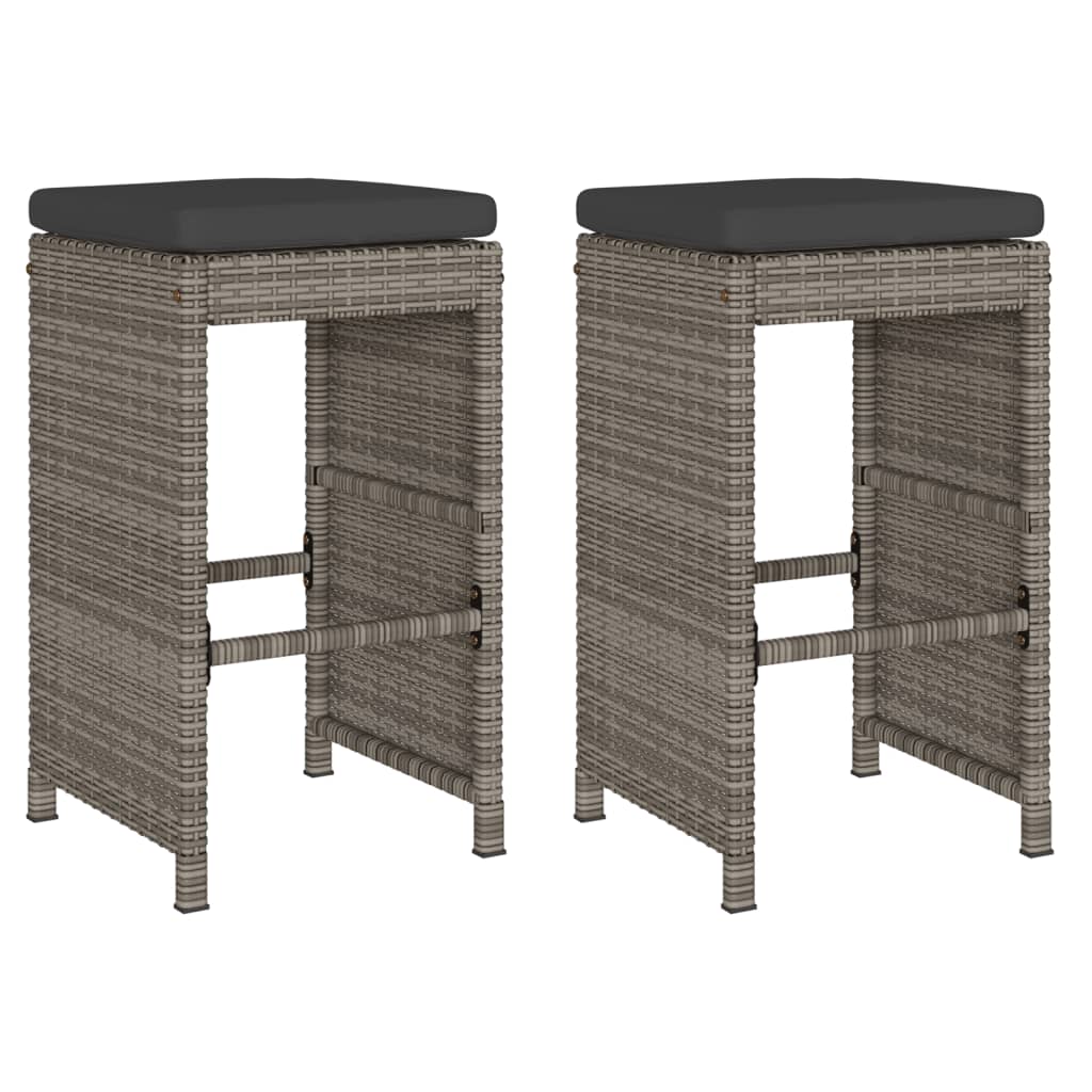 Tuinbarkrukken met kussens 2 st poly rattan grijs is nu te koop bij PeponiXL, paradijselijk wonen!