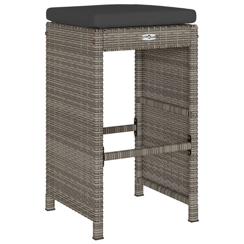 Tuinbarkrukken met kussens 2 st poly rattan grijs is nu te koop bij PeponiXL, paradijselijk wonen!