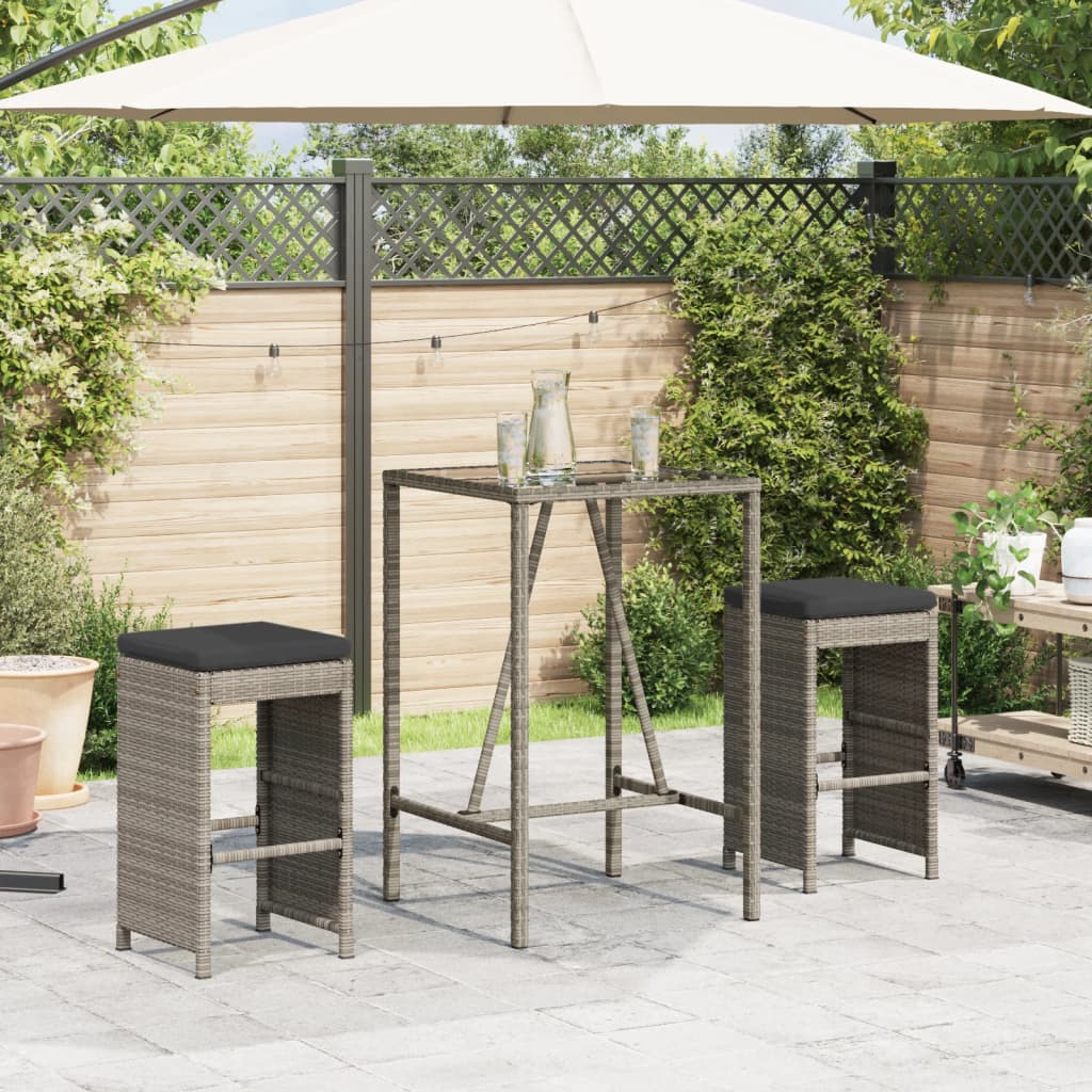 Tuinbarkrukken met kussens 2 st poly rattan grijs is nu te koop bij PeponiXL, paradijselijk wonen!