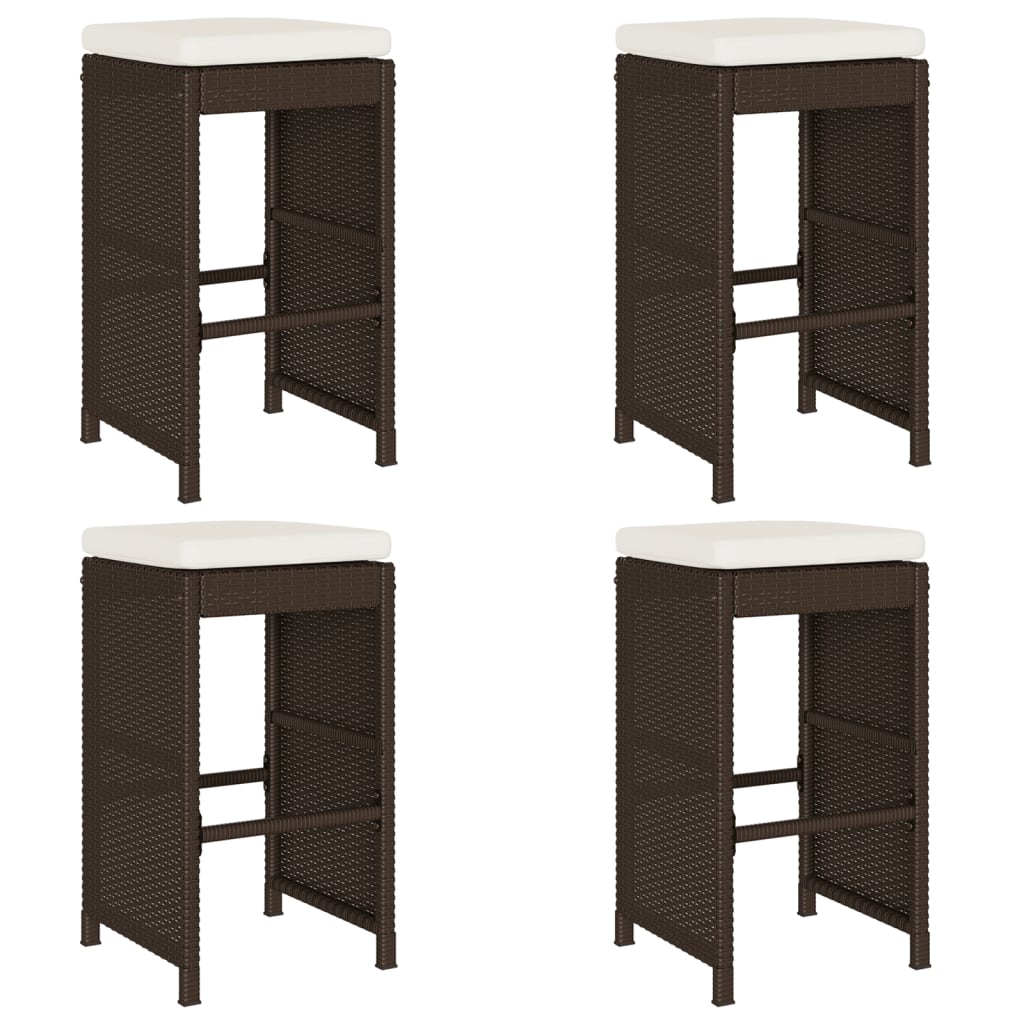 Tuinbarkrukken met kussens 4 st poly rattan bruin is nu te koop bij PeponiXL, paradijselijk wonen!