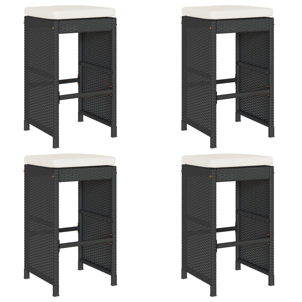 Tuinbarkrukken met kussens 4 st poly rattan zwart is nu te koop bij PeponiXL, paradijselijk wonen!