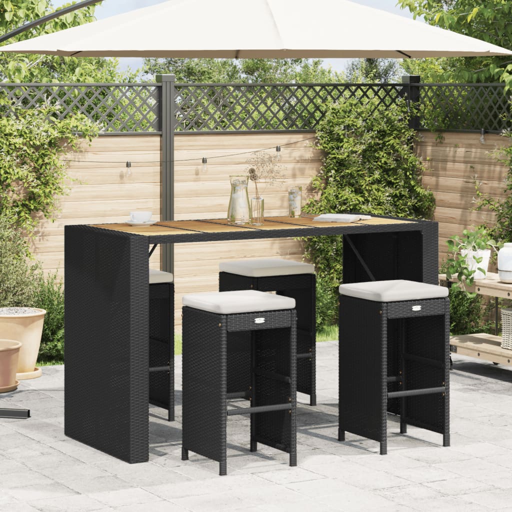 Tuinbarkrukken met kussens 4 st poly rattan zwart is nu te koop bij PeponiXL, paradijselijk wonen!