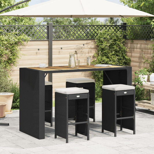 Tuinbarkrukken met kussens 4 st poly rattan zwart is nu te koop bij PeponiXL, paradijselijk wonen!