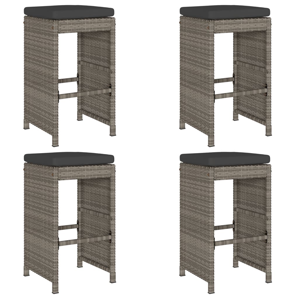 Tuinbarkrukken met kussens 4 st poly rattan grijs is nu te koop bij PeponiXL, paradijselijk wonen!