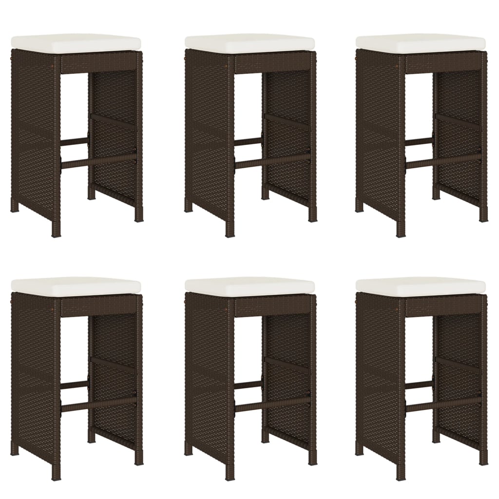 Tuinbarkrukken 6 st met kussens poly rattan bruin is nu te koop bij PeponiXL, paradijselijk wonen!
