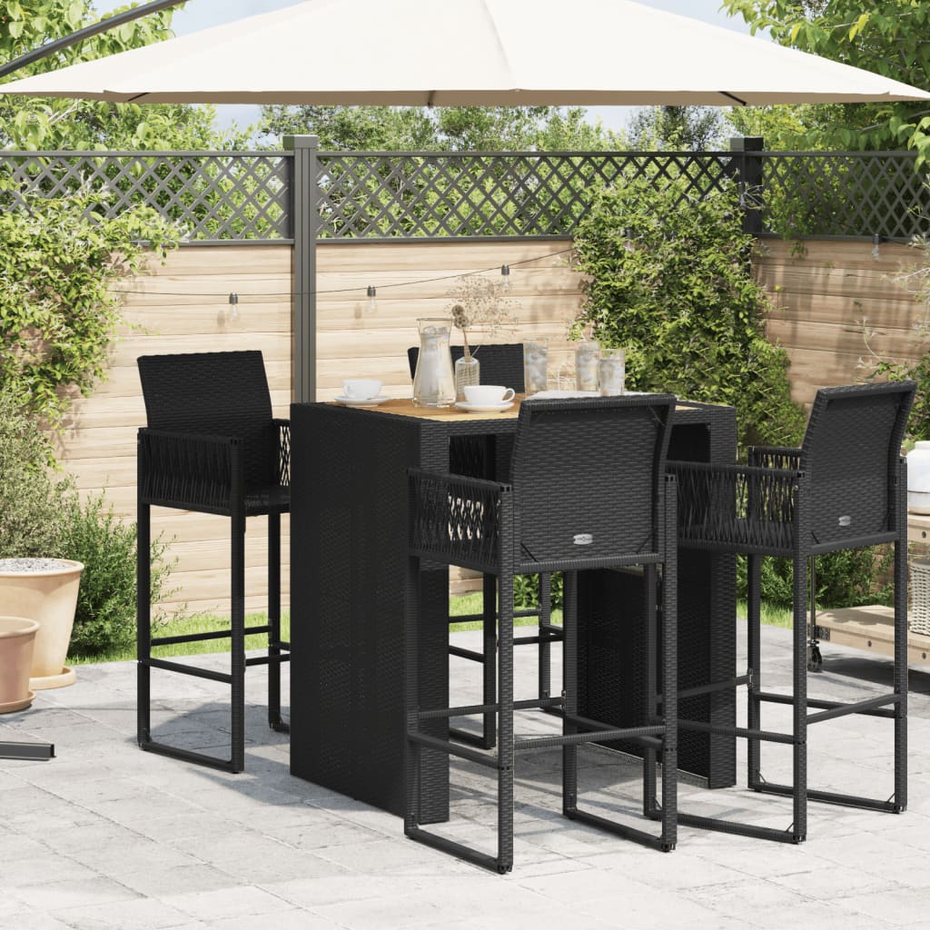 Tuinbartafel acaciahouten blad 105x80x110 cm poly rattan zwart is nu te koop bij PeponiXL, paradijselijk wonen!