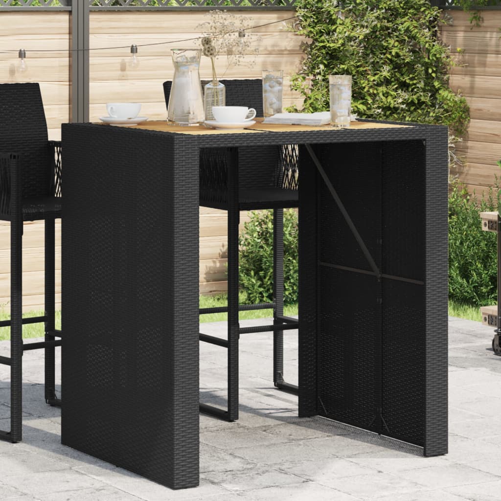 Tuinbartafel acaciahouten blad 105x80x110 cm poly rattan zwart is nu te koop bij PeponiXL, paradijselijk wonen!