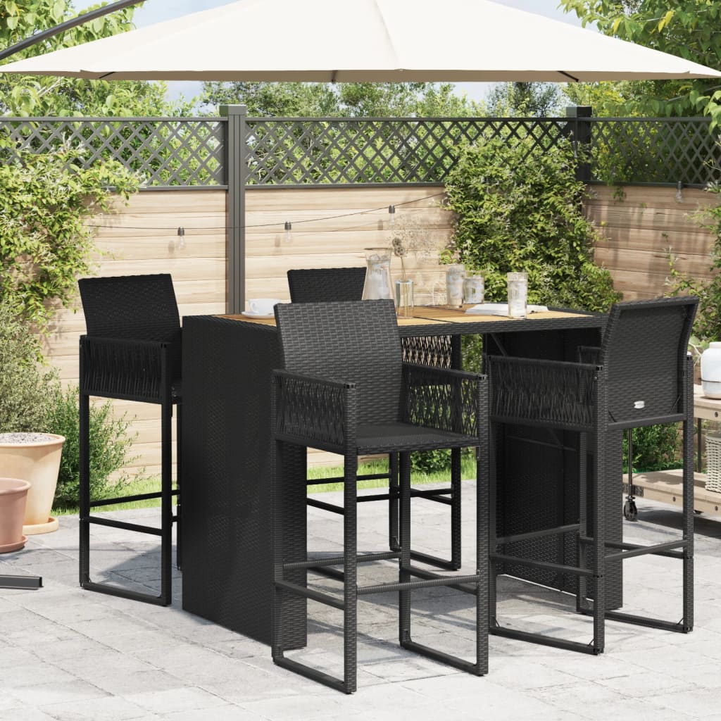 Tuinbartafel acaciahouten blad 145x80x110 cm poly rattan zwart is nu te koop bij PeponiXL, paradijselijk wonen!