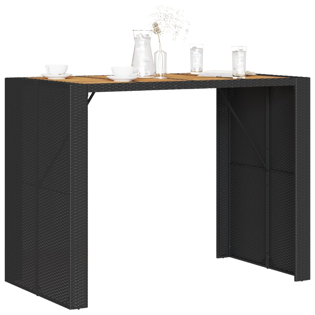 Tuinbartafel acaciahouten blad 145x80x110 cm poly rattan zwart is nu te koop bij PeponiXL, paradijselijk wonen!