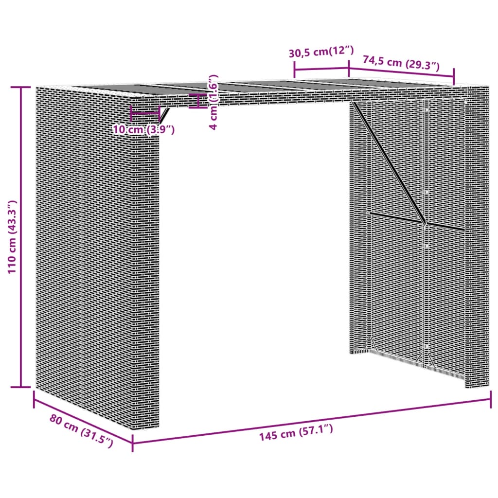 Tuinbartafel acaciahouten blad 145x80x110 cm poly rattan zwart is nu te koop bij PeponiXL, paradijselijk wonen!
