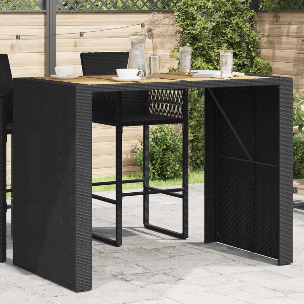 Tuinbartafel acaciahouten blad 145x80x110 cm poly rattan zwart is nu te koop bij PeponiXL, paradijselijk wonen!