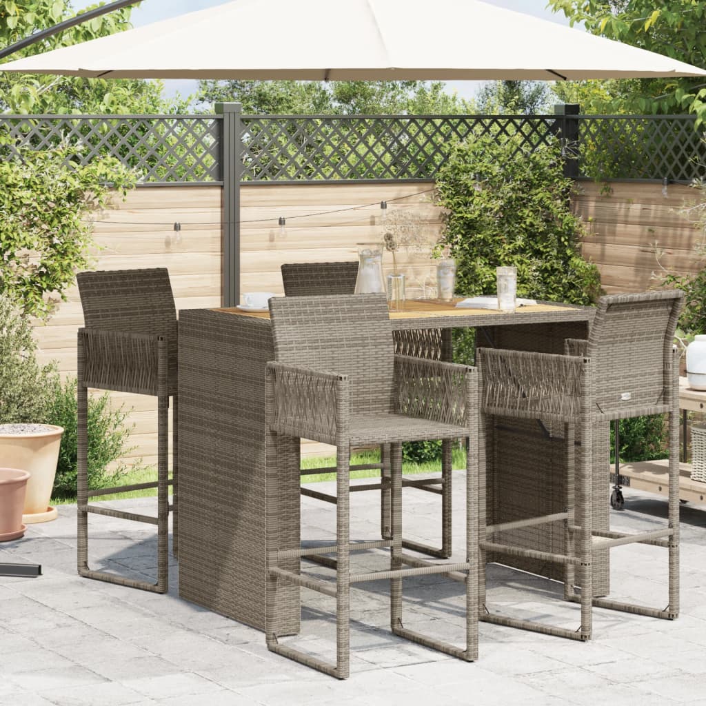 Tuinbartafel acaciahouten blad 145x80x110 cm poly rattan grijs