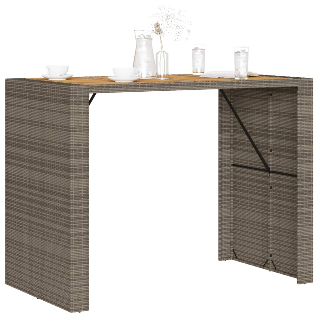 Tuinbartafel acaciahouten blad 145x80x110 cm poly rattan grijs