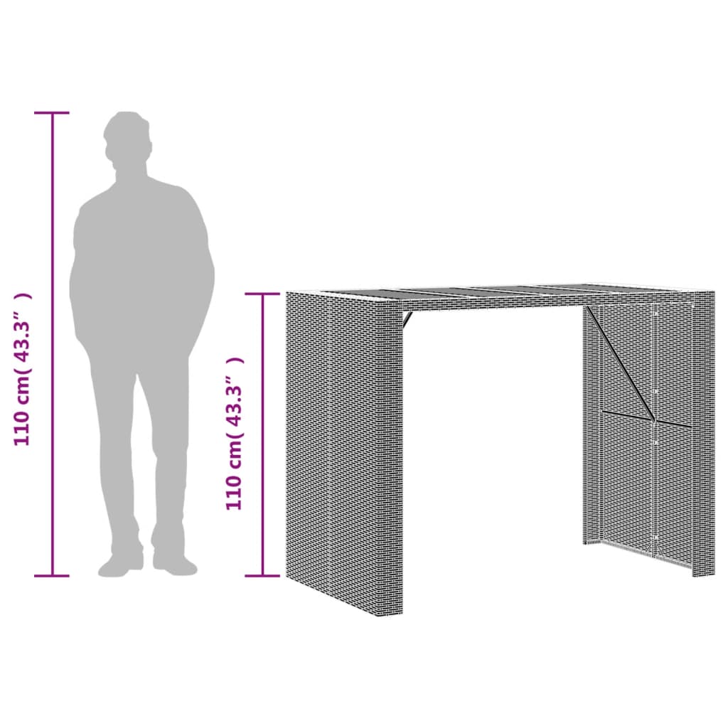 Tuinbartafel acaciahouten blad 145x80x110 cm poly rattan grijs