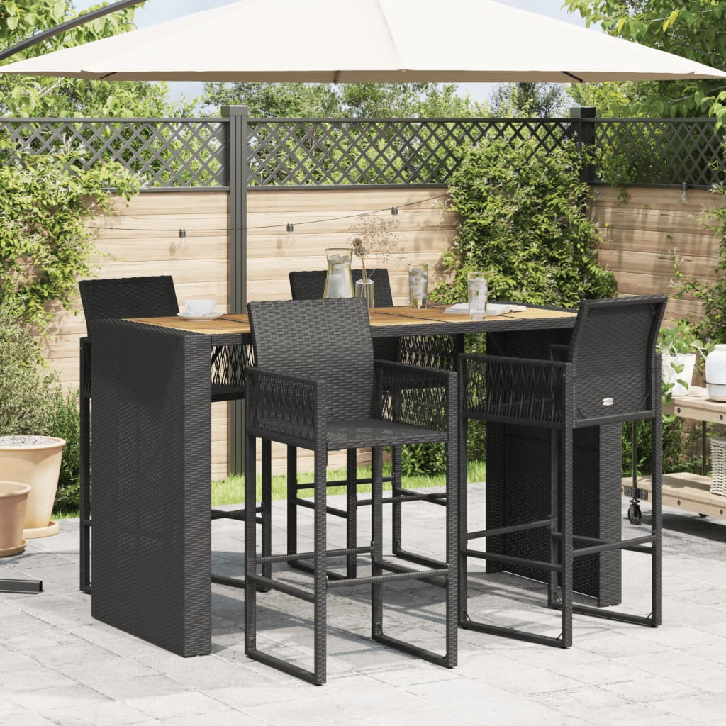 Tuinbartafel acaciahouten blad 185x80x110 cm poly rattan zwart is nu te koop bij PeponiXL, paradijselijk wonen!