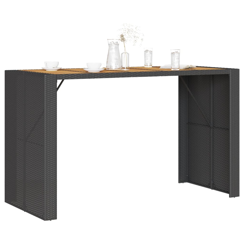 Tuinbartafel acaciahouten blad 185x80x110 cm poly rattan zwart is nu te koop bij PeponiXL, paradijselijk wonen!