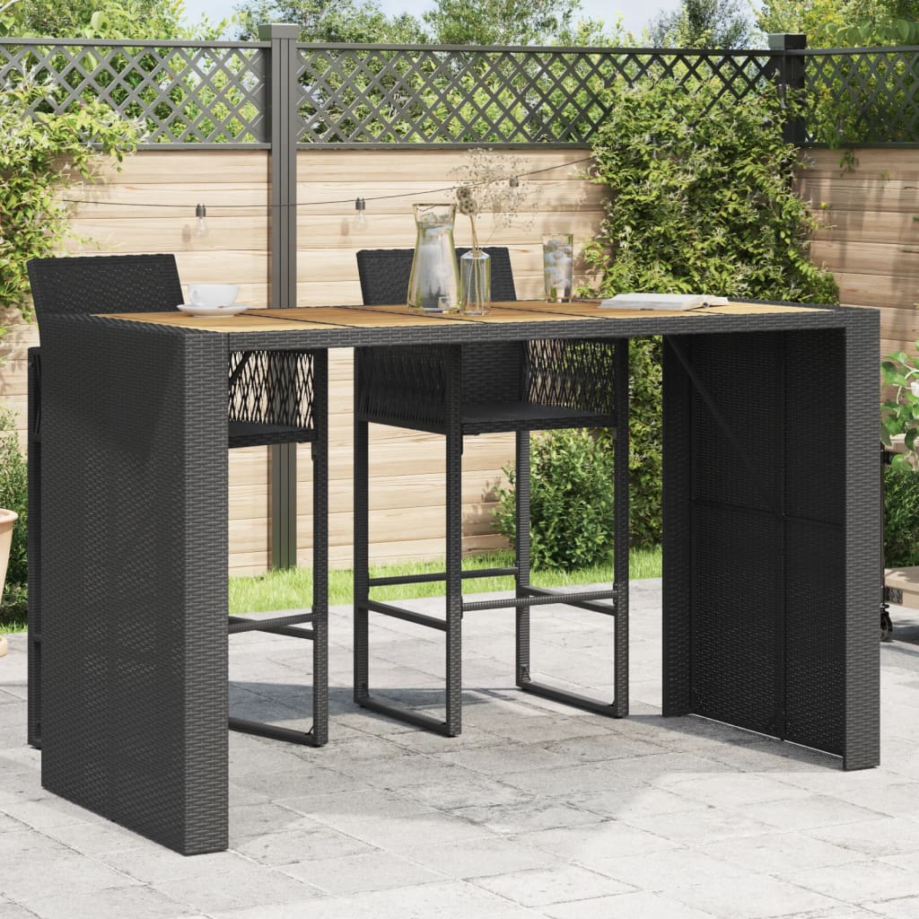 Tuinbartafel acaciahouten blad 185x80x110 cm poly rattan zwart is nu te koop bij PeponiXL, paradijselijk wonen!
