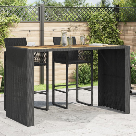 Tuinbartafel acaciahouten blad 185x80x110 cm poly rattan zwart is nu te koop bij PeponiXL, paradijselijk wonen!