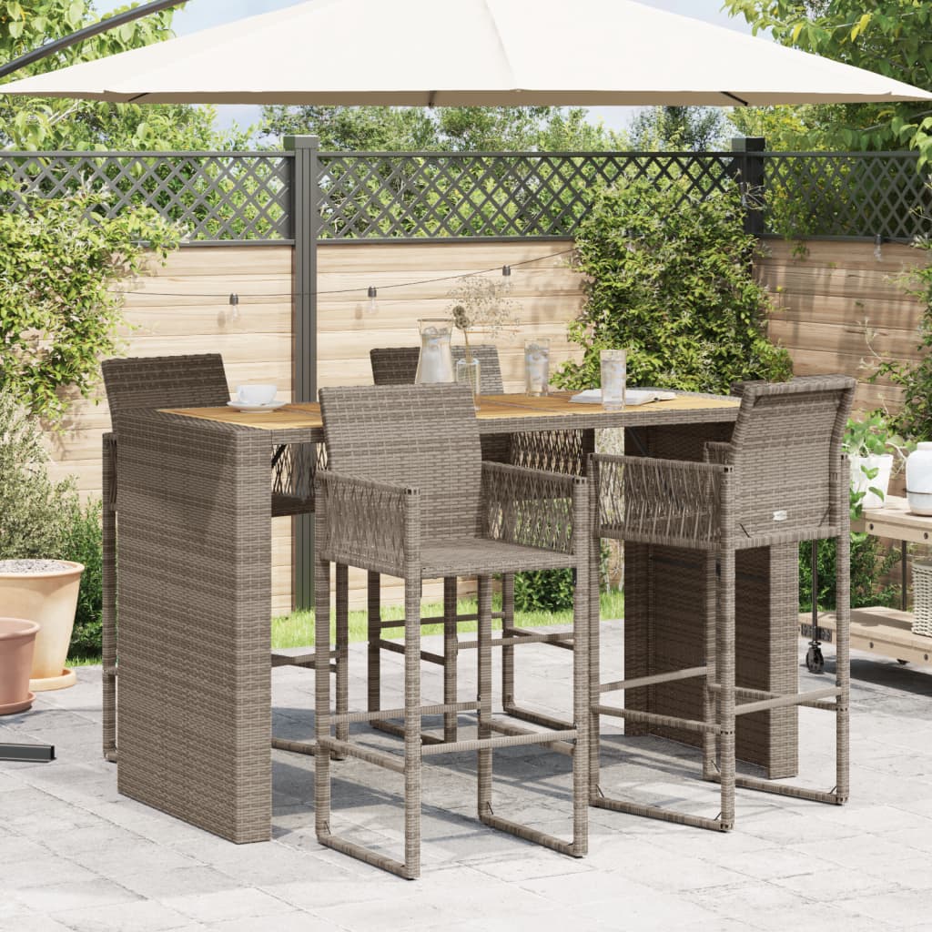 Tuinbartafel acaciahouten blad 185x80x110 cm poly rattan grijs is nu te koop bij PeponiXL, paradijselijk wonen!