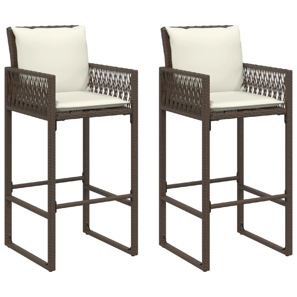 Tuinbarkrukken 2 st met kussens poly rattan bruin is nu te koop bij PeponiXL, paradijselijk wonen!