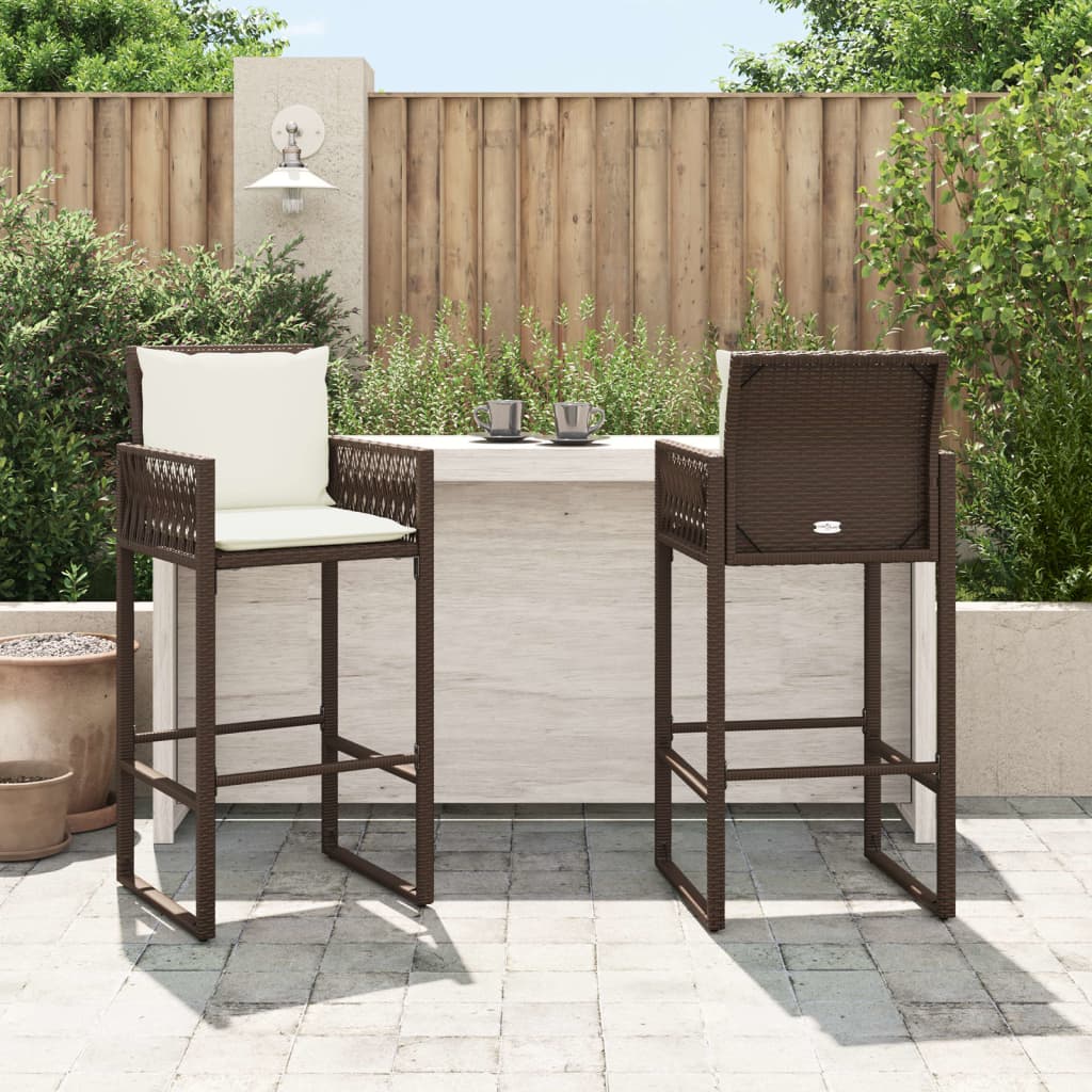 Tuinbarkrukken 2 st met kussens poly rattan bruin is nu te koop bij PeponiXL, paradijselijk wonen!