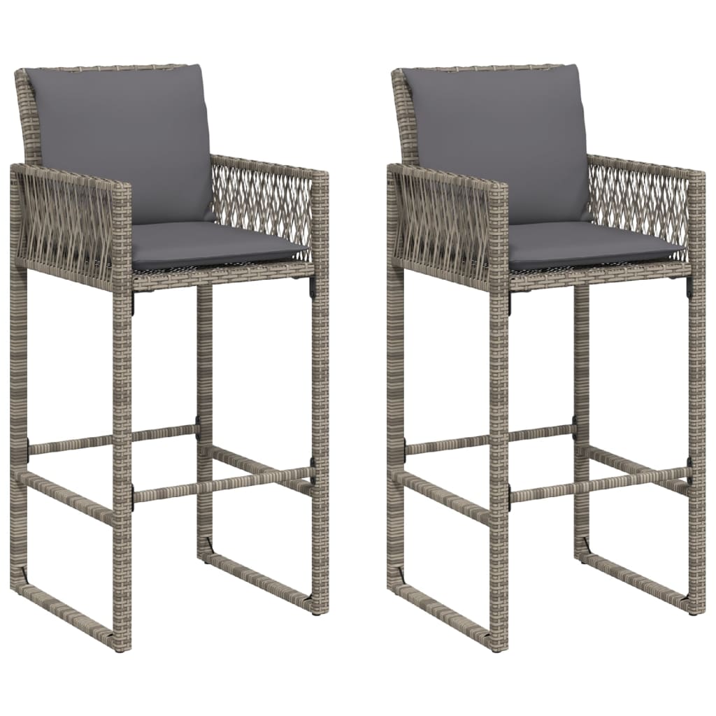 Tuinbarkrukken met kussens 2 st poly rattan grijs is nu te koop bij PeponiXL, paradijselijk wonen!