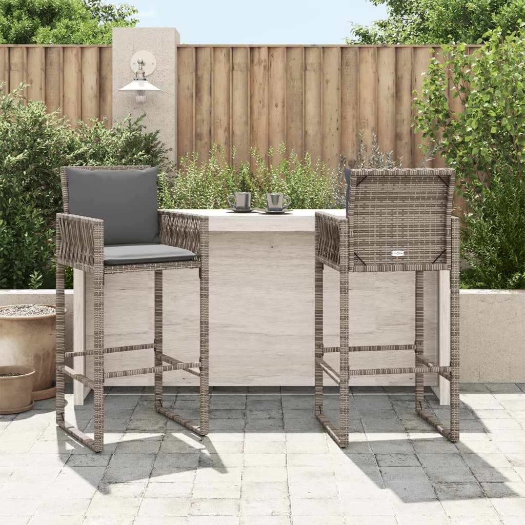 Tuinbarkrukken met kussens 2 st poly rattan grijs is nu te koop bij PeponiXL, paradijselijk wonen!