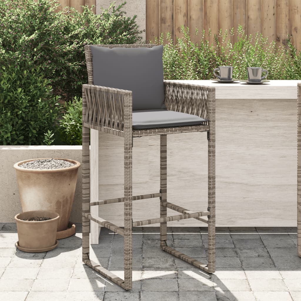 Tuinbarkrukken met kussens 2 st poly rattan grijs is nu te koop bij PeponiXL, paradijselijk wonen!