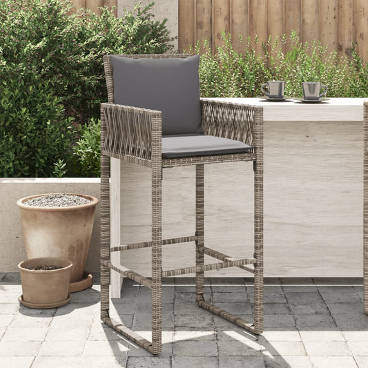 Tuinbarkrukken met kussens 2 st poly rattan grijs is nu te koop bij PeponiXL, paradijselijk wonen!