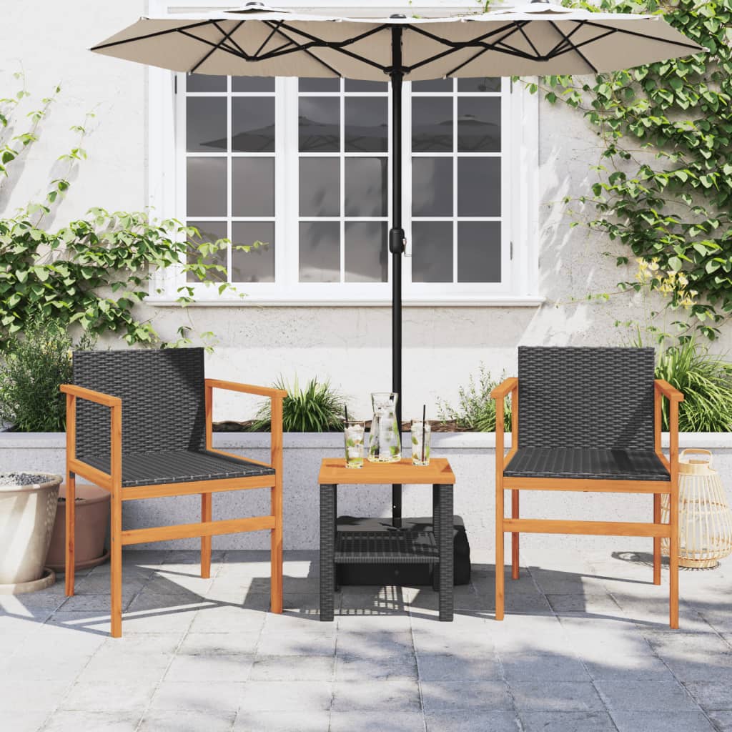 Tuinstoelen 2 st poly rattan en massief hout zwart is nu te koop bij PeponiXL, paradijselijk wonen!