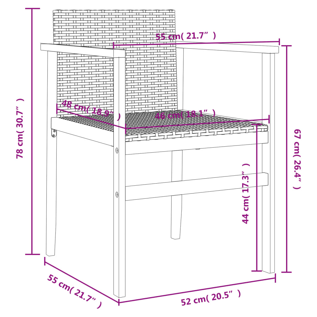 Tuinstoelen 2 st poly rattan en massief hout zwart is nu te koop bij PeponiXL, paradijselijk wonen!