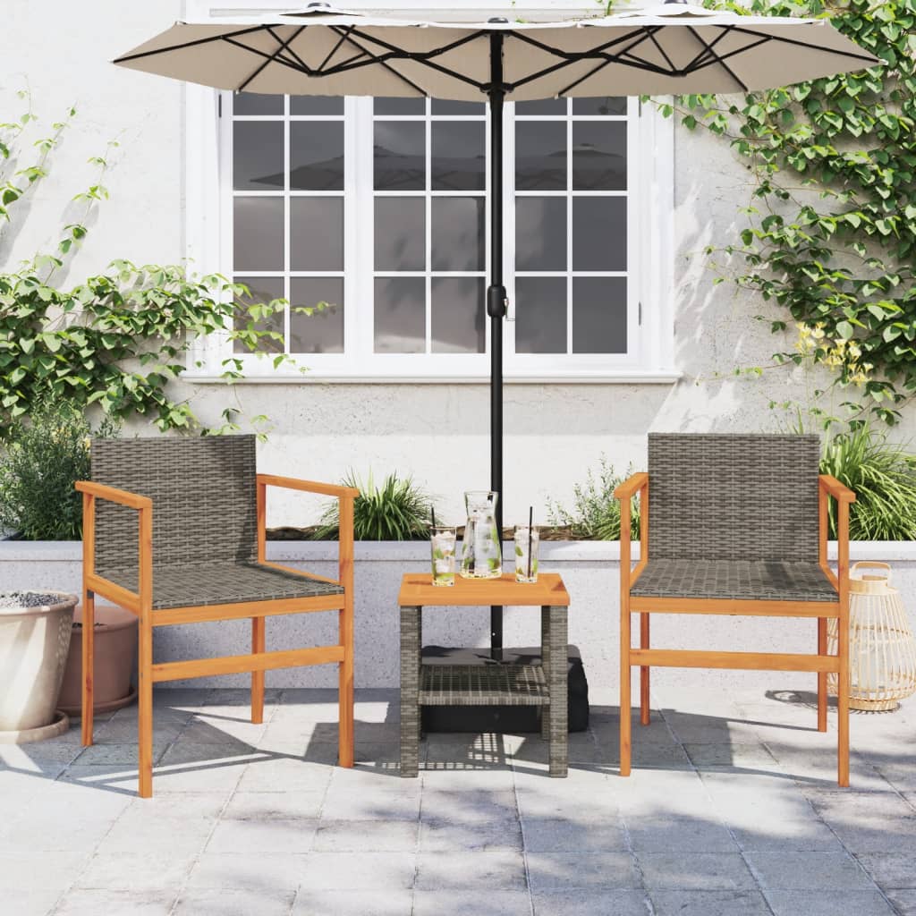 Tuinstoelen 2 st poly rattan en massief hout grijs is nu te koop bij PeponiXL, paradijselijk wonen!