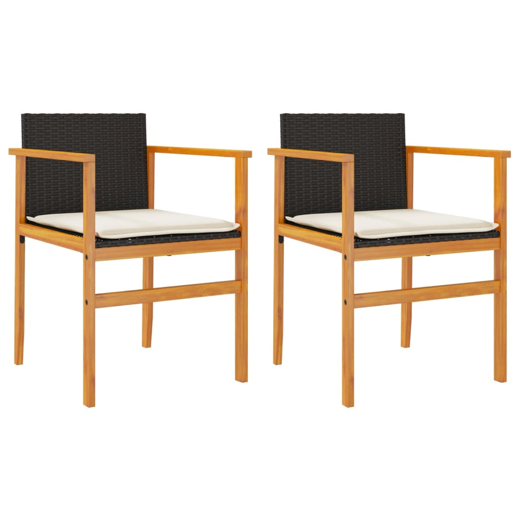 Tuinstoelen 2 st met kussens poly rattan en massief hout zwart is nu te koop bij PeponiXL, paradijselijk wonen!