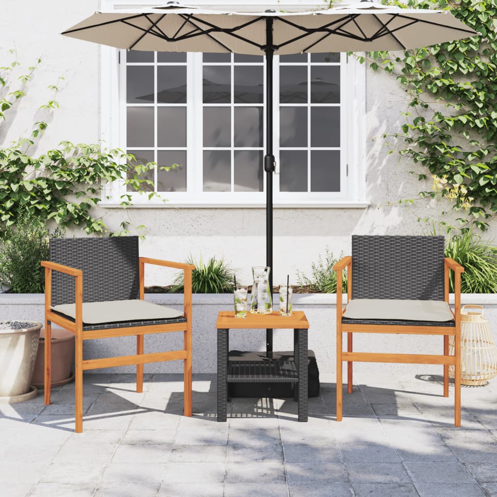 Tuinstoelen 2 st met kussens poly rattan en massief hout zwart is nu te koop bij PeponiXL, paradijselijk wonen!