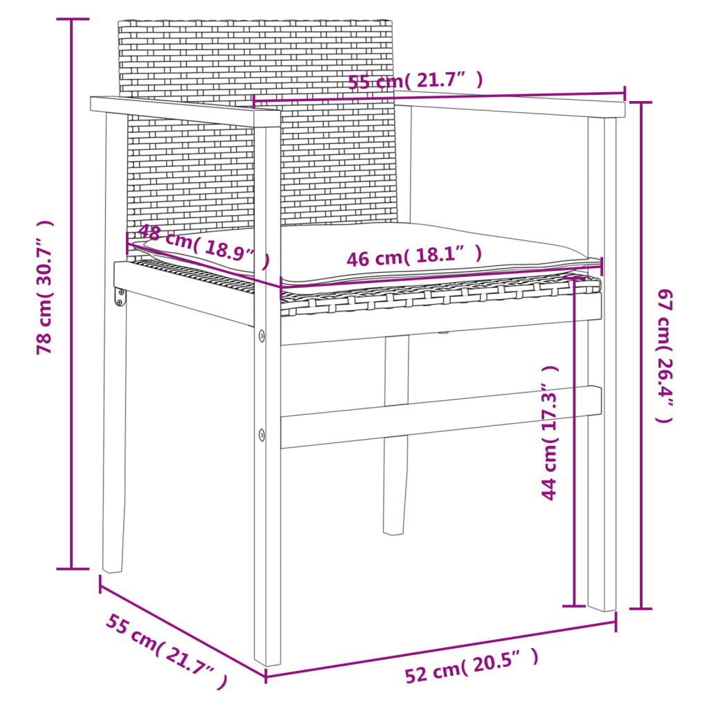 Tuinstoelen 2 st met kussens poly rattan en massief hout zwart is nu te koop bij PeponiXL, paradijselijk wonen!