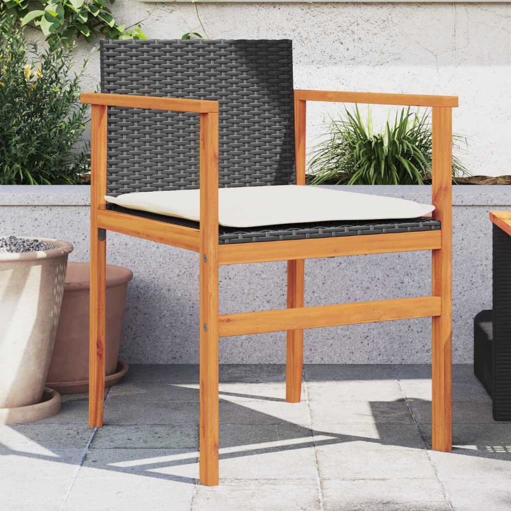 Tuinstoelen 2 st met kussens poly rattan en massief hout zwart is nu te koop bij PeponiXL, paradijselijk wonen!