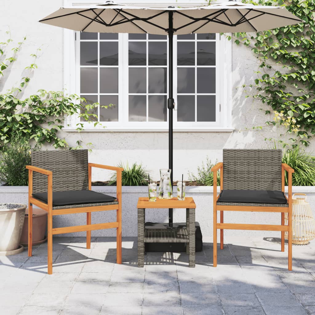 Tuinstoelen 2 st met kussens poly rattan en massief hout grijs is nu te koop bij PeponiXL, paradijselijk wonen!