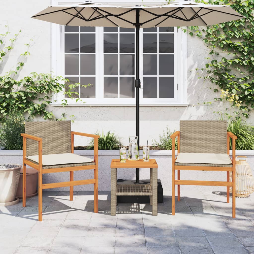 Tuinstoelen 2 st met kussens poly rattan en massief hout beige is nu te koop bij PeponiXL, paradijselijk wonen!