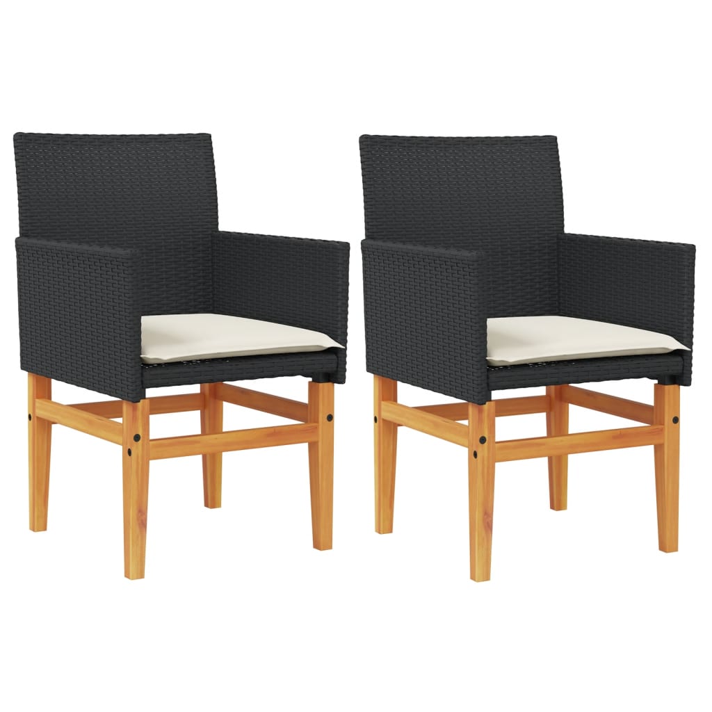 Tuinstoelen 2 st met kussens poly rattan en massief hout zwart is nu te koop bij PeponiXL, paradijselijk wonen!