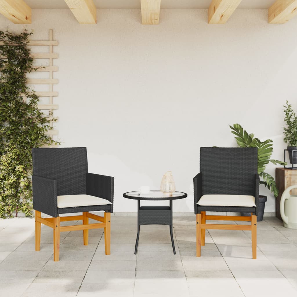 Tuinstoelen 2 st met kussens poly rattan en massief hout zwart is nu te koop bij PeponiXL, paradijselijk wonen!