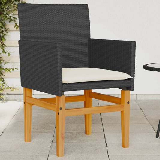 Tuinstoelen 2 st met kussens poly rattan en massief hout zwart is nu te koop bij PeponiXL, paradijselijk wonen!