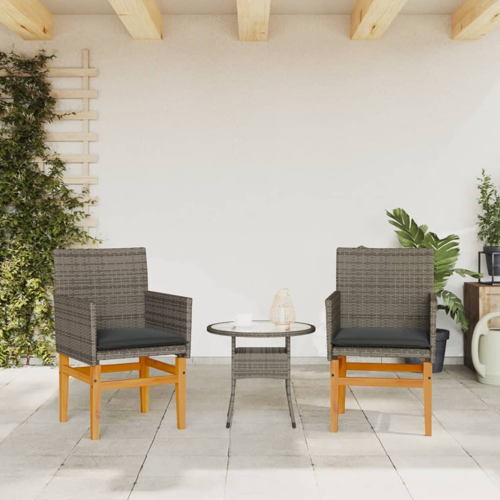 Tuinstoelen 2 st met kussens poly rattan en massief hout grijs is nu te koop bij PeponiXL, paradijselijk wonen!