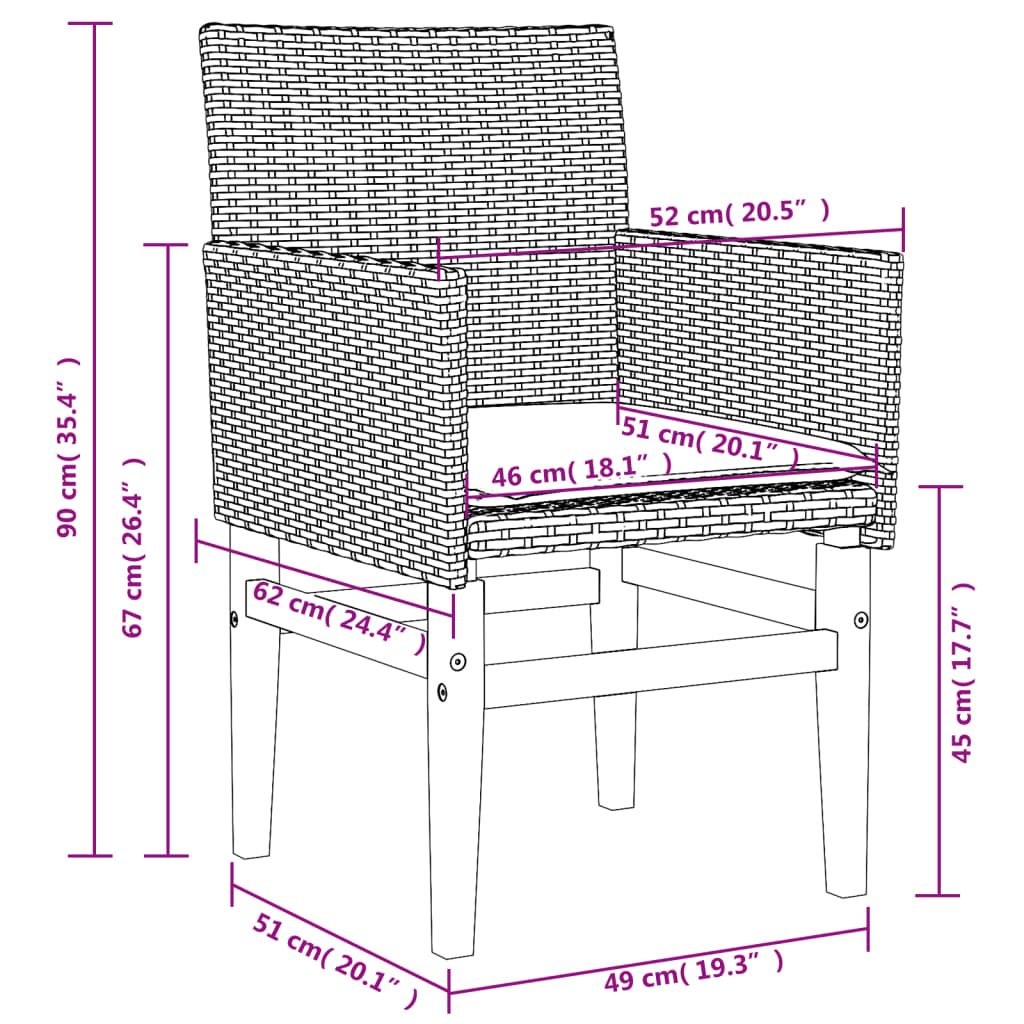 Tuinstoelen 2 st met kussens poly rattan en massief hout grijs is nu te koop bij PeponiXL, paradijselijk wonen!