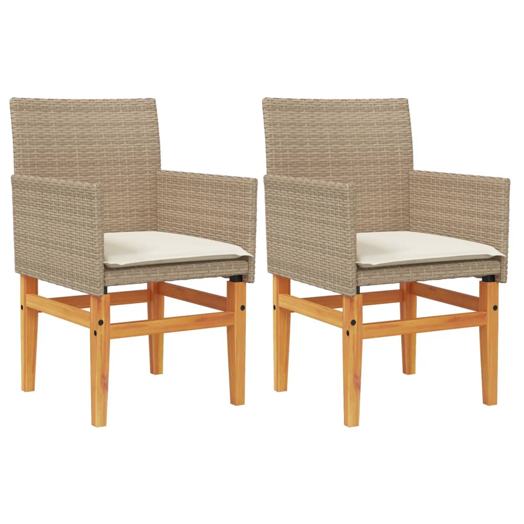 Tuinstoelen 2 st met kussens poly rattan en massief hout beige is nu te koop bij PeponiXL, paradijselijk wonen!