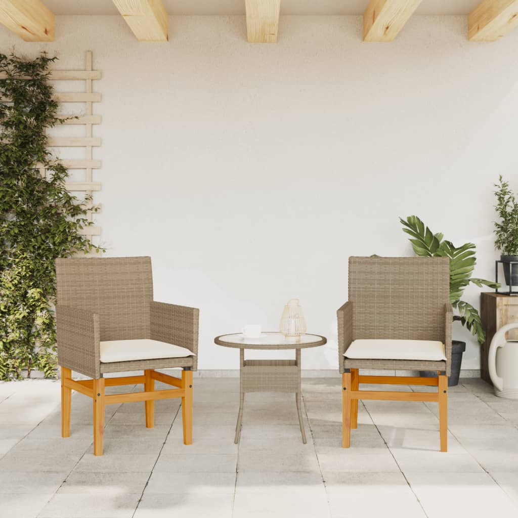 Tuinstoelen 2 st met kussens poly rattan en massief hout beige is nu te koop bij PeponiXL, paradijselijk wonen!