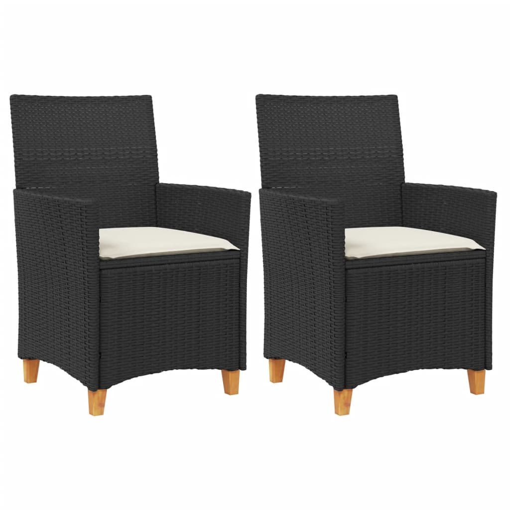 Tuinstoelen 2 st met kussens poly rattan en massief hout zwart is nu te koop bij PeponiXL, paradijselijk wonen!
