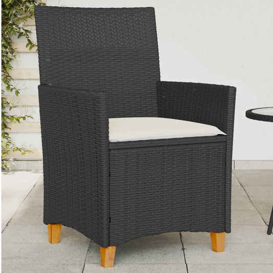 Tuinstoelen 2 st met kussens poly rattan en massief hout zwart is nu te koop bij PeponiXL, paradijselijk wonen!